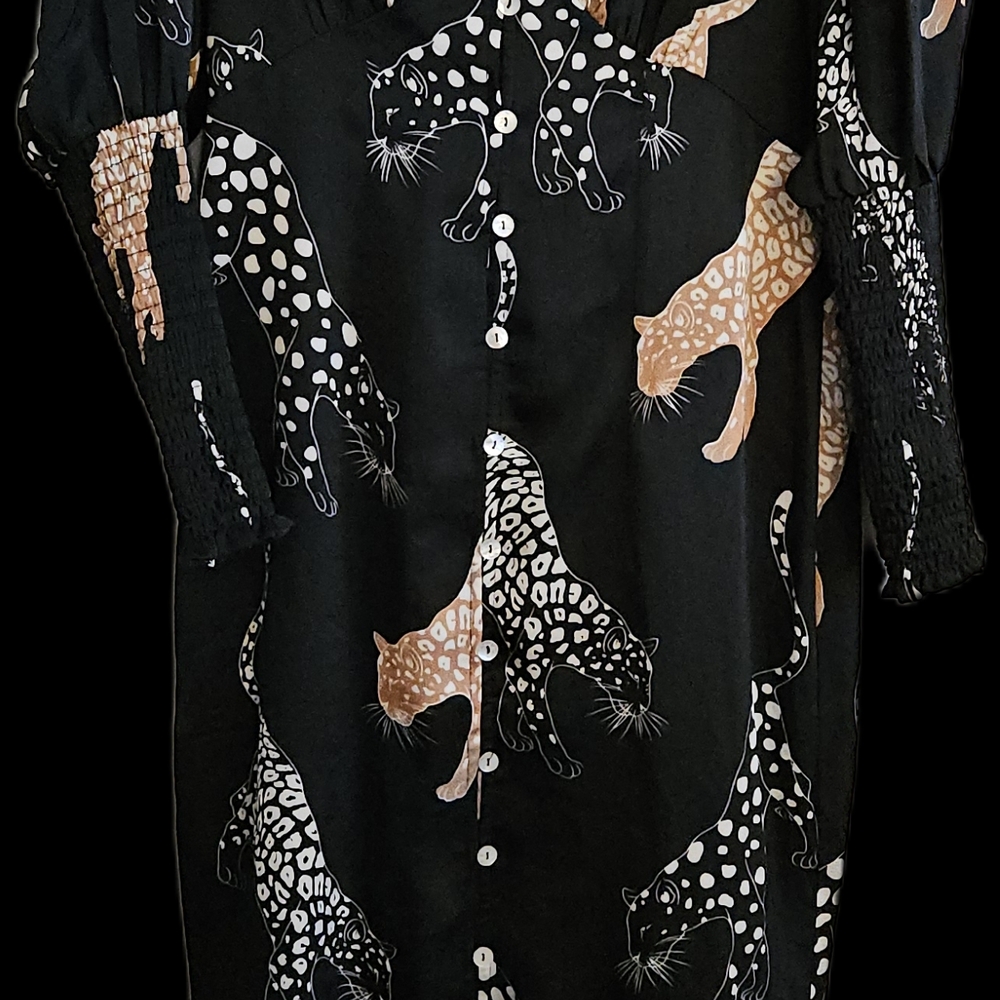 Never Fully Dressed Black and Tan Panther Print Dress